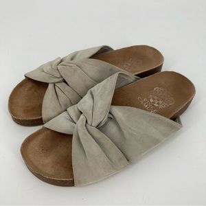 Vince Camuto Biminti Leather Slide Sandal Twist Cork Footbed Nonslip Gray Size 6